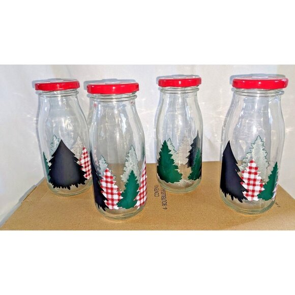 Avon Set of 4 Holiday Milk Bottles 8oz – Christmas Glass Jars with Lids NIB - Picture 5 of 5